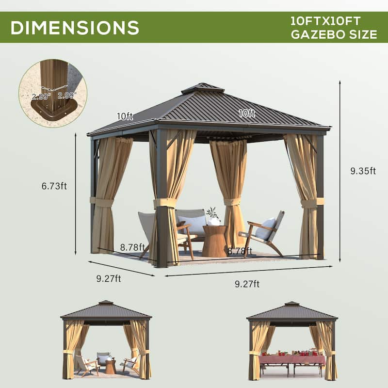 Outdoor Hardtop Gazebo with Galvanized Steel Double Roof & Aluminum Frame, Outdoor pergola with Premium Curtains and Nettings