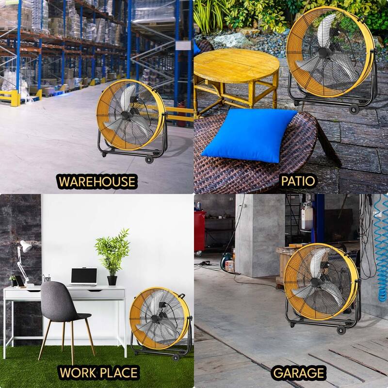 30 in 3 Speed Yellow Heavy Duty Metal Industrial Drum Fan, Air Circulation