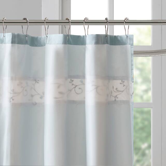 Madison Park Belle Faux Silk Embroidered Floral Shower Curtain
