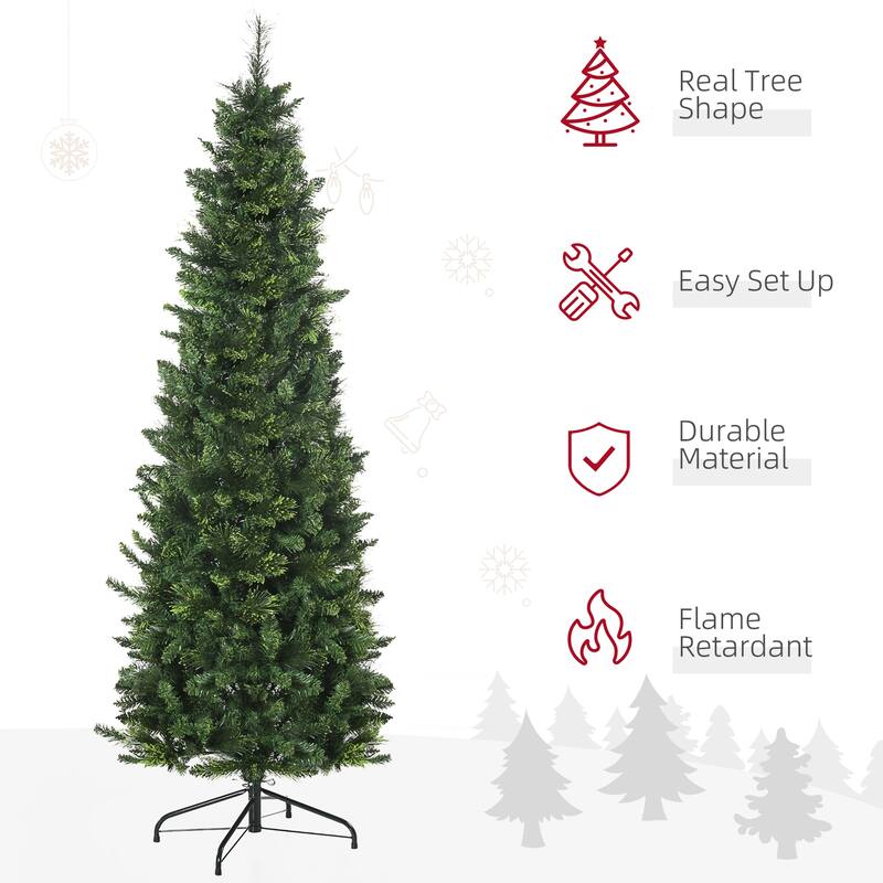HOMCOM 6ft Tall Pencil Artificial Christmas Tree Holiday Décor with 618 Branches, Auto Open, Steel Base, Pine Needles, Green