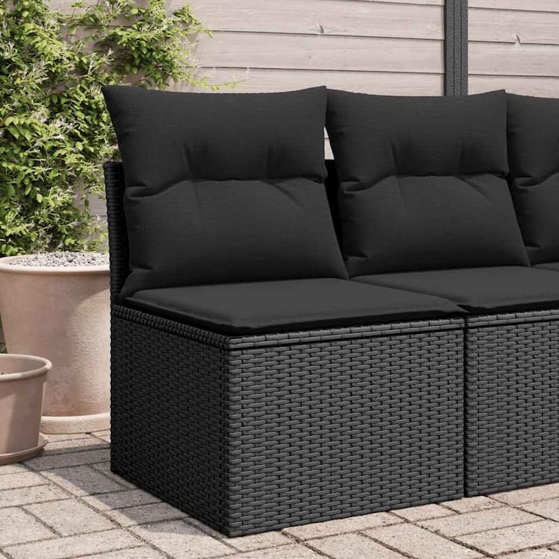 vidaXL Patio Sofa with Cushions Outdoor Seating Sectional Sofa Poly Rattan - 24.4 x 21.7 x 27.2 in