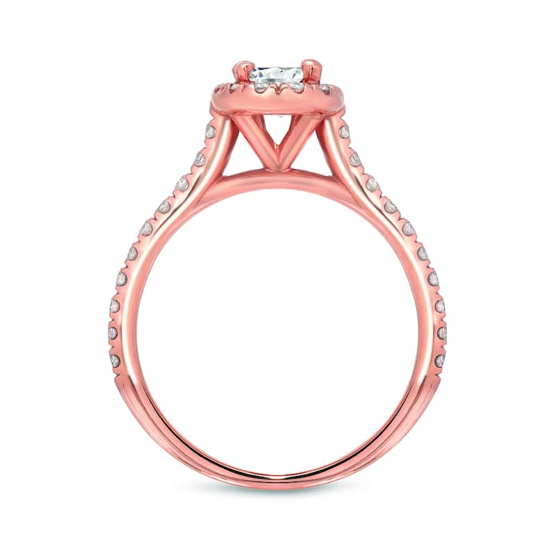 Auriya 14k Rose Gold 1ctw Halo Oval Diamond Engagement Ring Set