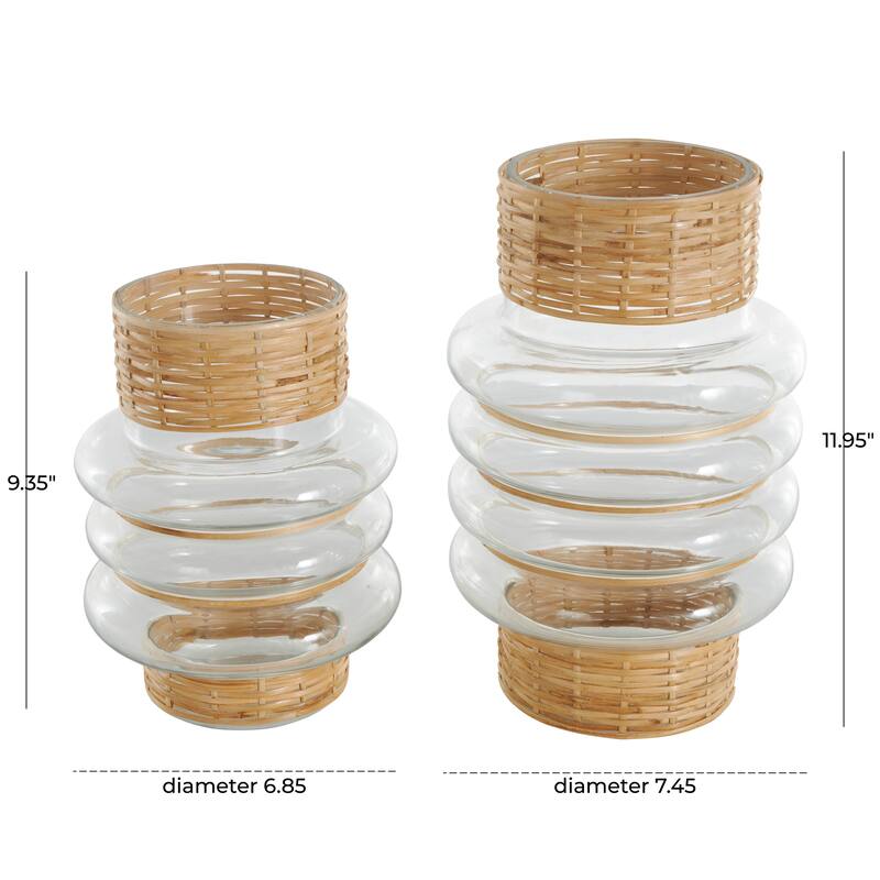 Clear Glass Handmade Rattan Wrapped Vase (Set of 2)