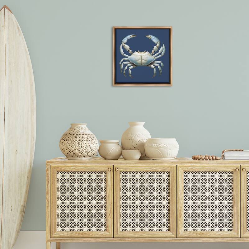 Stupell Detailed Aquatic Blue Crab Framed Floater Canvas Wall Art Design By Elizabeth Medley