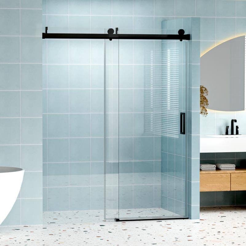 ABRUZZO 56-60" W x 76" H Frameless Soft-Closing Single Sliding Shower Door 1/4" (6mm) Explosion-Proof Tempered Glass