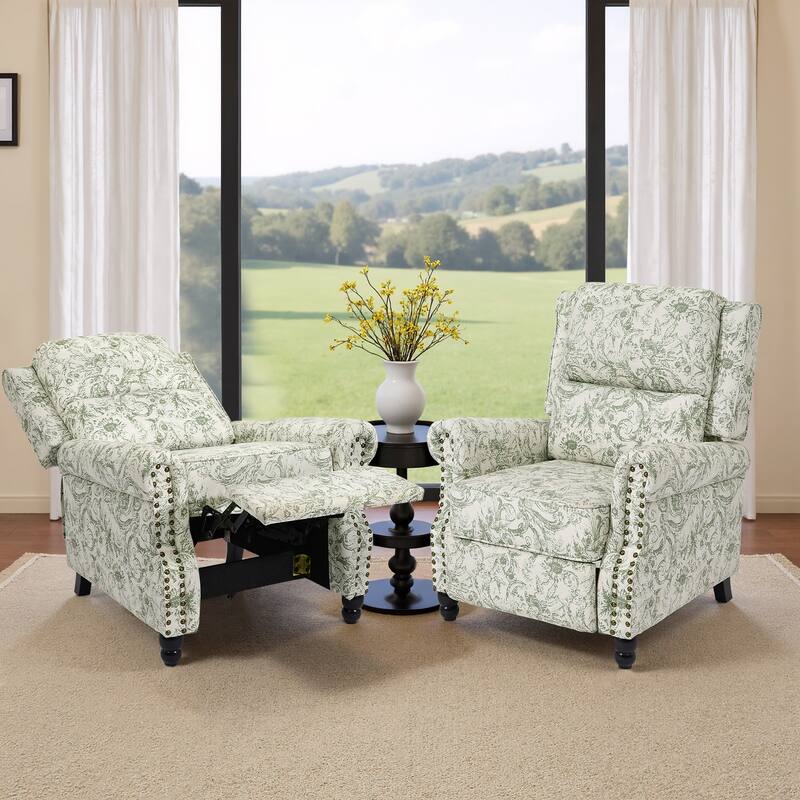 2 Set Nail-head Padded Seat Pushback Recliner Chair