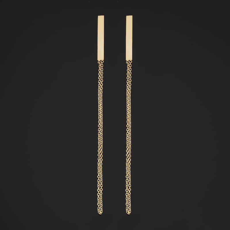 14k Yellow Gold Bar with Cable Chain Tassel Earrings