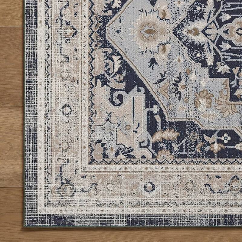 7FT x 5FT Vintage Bohemia Cotton Area Rug with Non-Slip TPR Backing for Indoor Living Room and Entryway - 6' x 7'