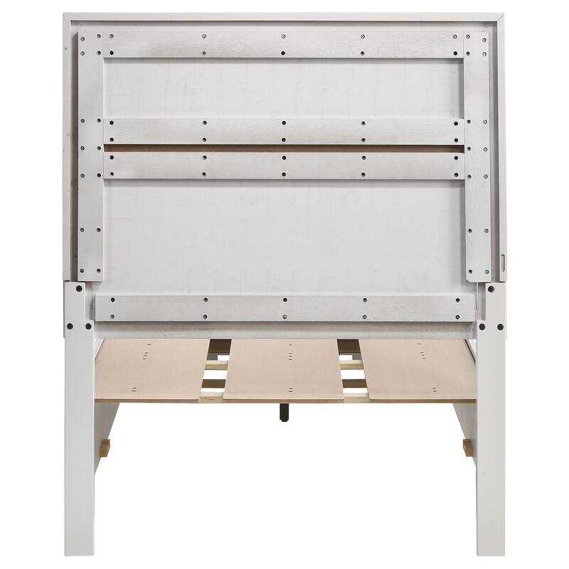 White Twin Storage Bed with Built-in Drawers and Glitter Panels