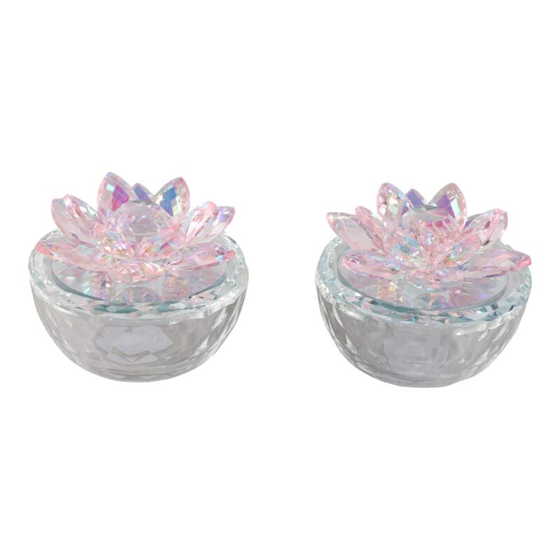 Decorative Rainbow Lotus Top Glass Trinket Dish for Jewelry and Keepsake Storage