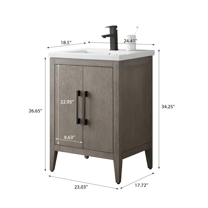 Vanity Art 20" or 24" or 30" Single Sink Bathroom Vanity Cabinet with Ceramic Top