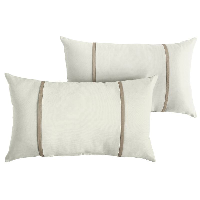 Sorra Home Sunbrella Outdoor Double Petite Flange Pillow Set of 2 - Sunbrella - Canvas Natural/Canvas Taupe - 14 in H x 24 in W x 6 in D