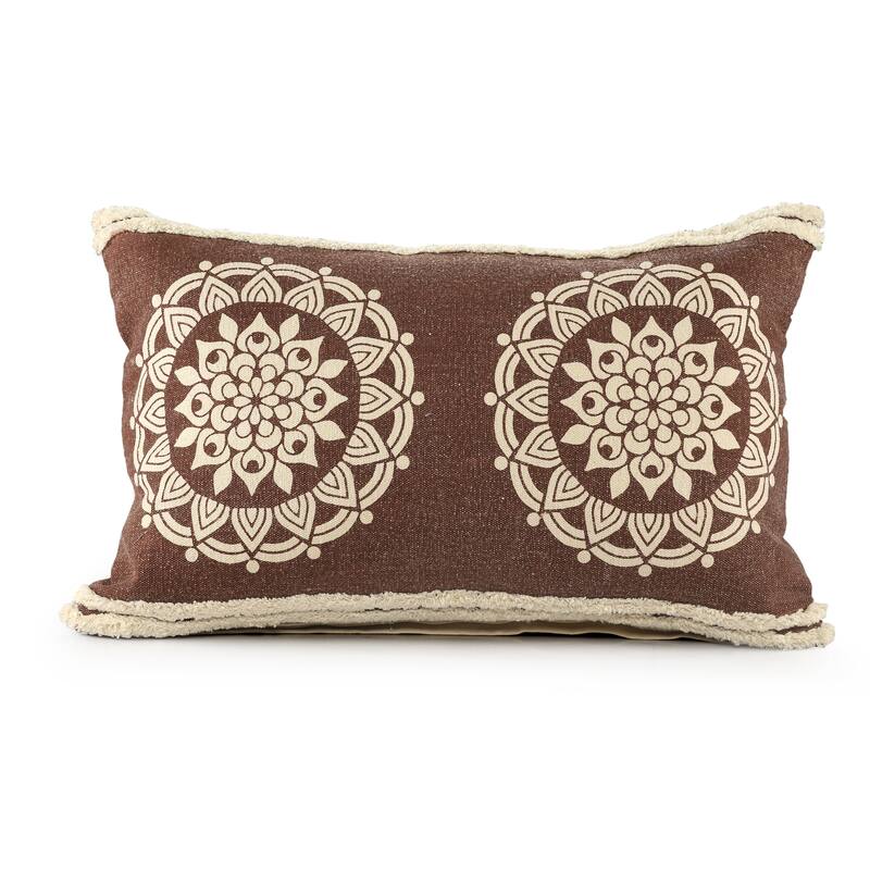 Sevita Floral Medallion Lumbar Throw Pillow with Stripe Border