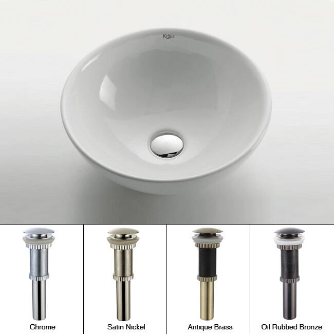Kraus 15-3/4" Ceramic Vessel Bathroom Sink - Includes Pop-Up Drain - Chrome