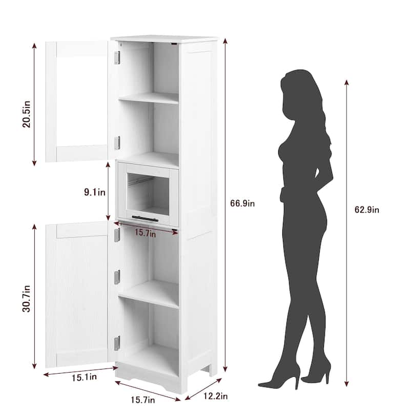 White Bathroom Cabinet Kitchen Pantry Cabinet with Doors and Adjustable Shelf