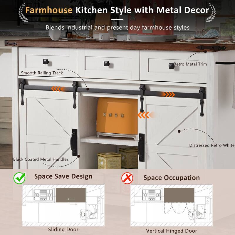 MDF Kitchen Cart with Power Outlet and Spice Rack and Drawer