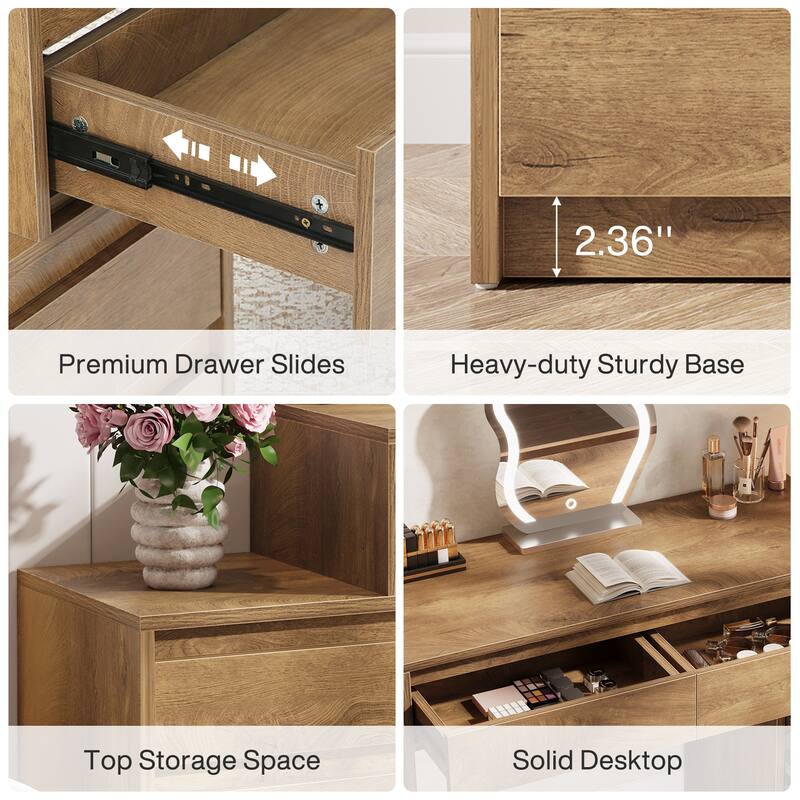 63" Vanity Desk with 5 Drawers, Makeup Table with Removable 3-Drawer Chest