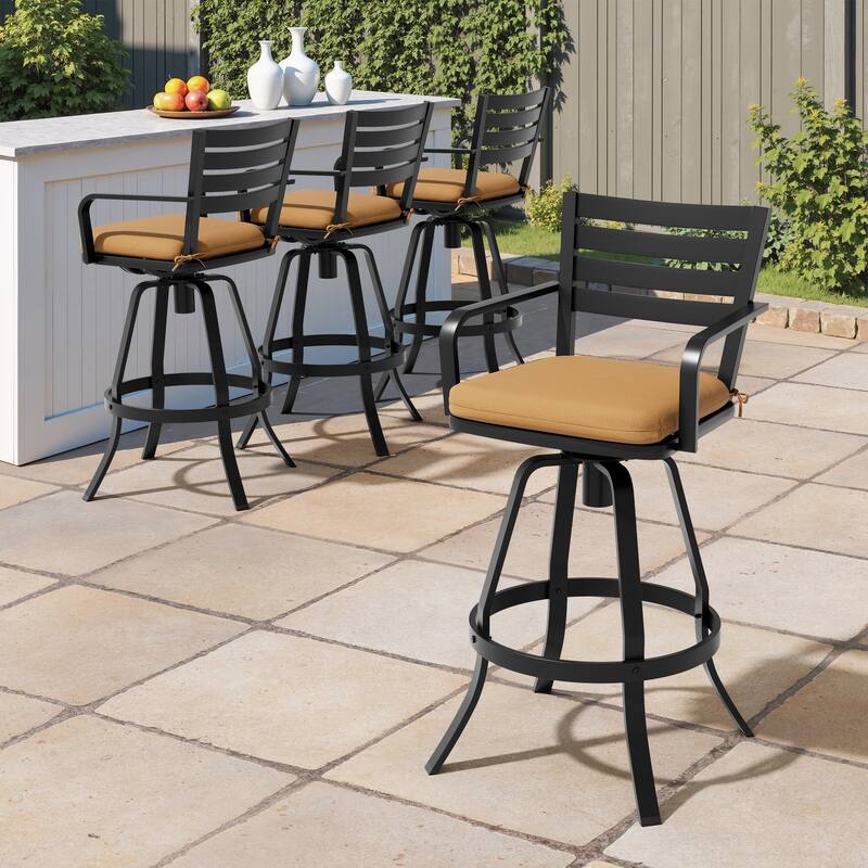 Outdoor Indoor Patio Aluminum Swivel Bar Stools Set with Sunbrella Cushions