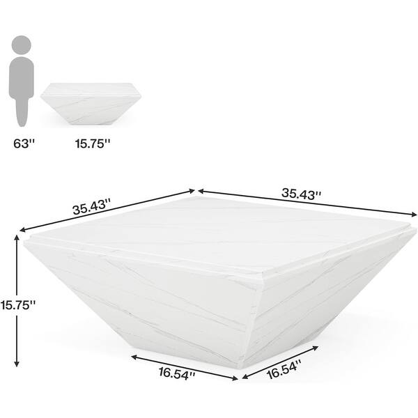 35.4 Inches Square Coffee Table with Faux Marble Tabletop