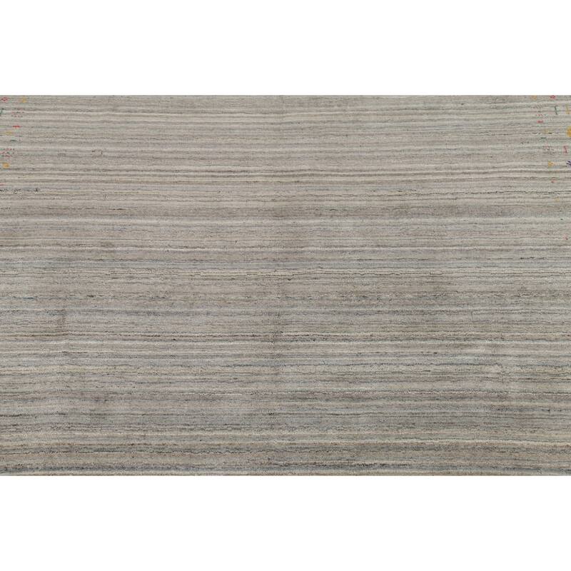 Striped Gray Gabbeh Oriental Square Area Rug Hand-Knotted Wool Carpet - 7'10"x 7'10"