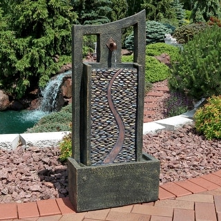 Modern Road Outdoor Water Fountain 39" Patio Water Feature w/ LED
