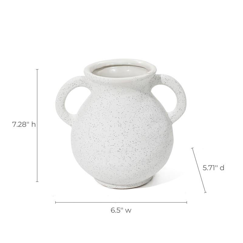 White and Black Speckled Ceramic Round Vase (Single)