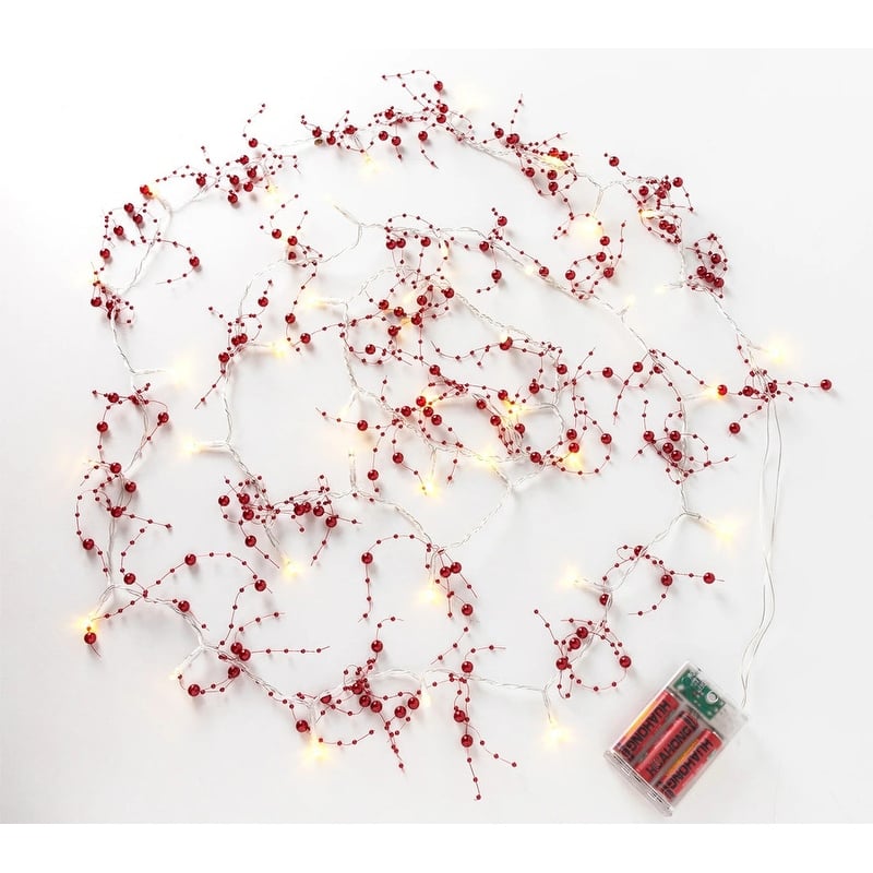 10.8ft Christmas Berry Garland String Light Beaded, 39 LED Decorative Prelit Garland for Fireplace Christmas Holiday