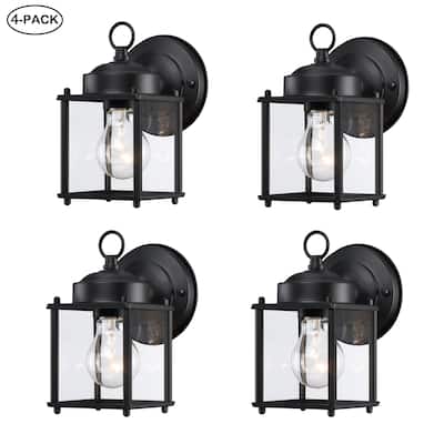 4-Pack 1-Light 8-in Black or White Finish Outdoor Wall Light With Clear Glass Shade