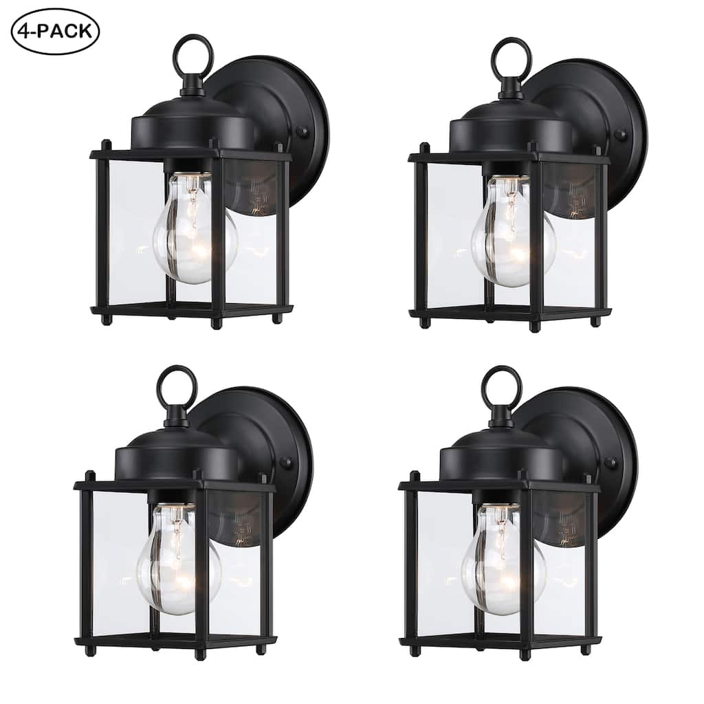 4-Pack 1-Light 8-in Black or White Finish Outdoor Wall Light With Clear Glass Shade