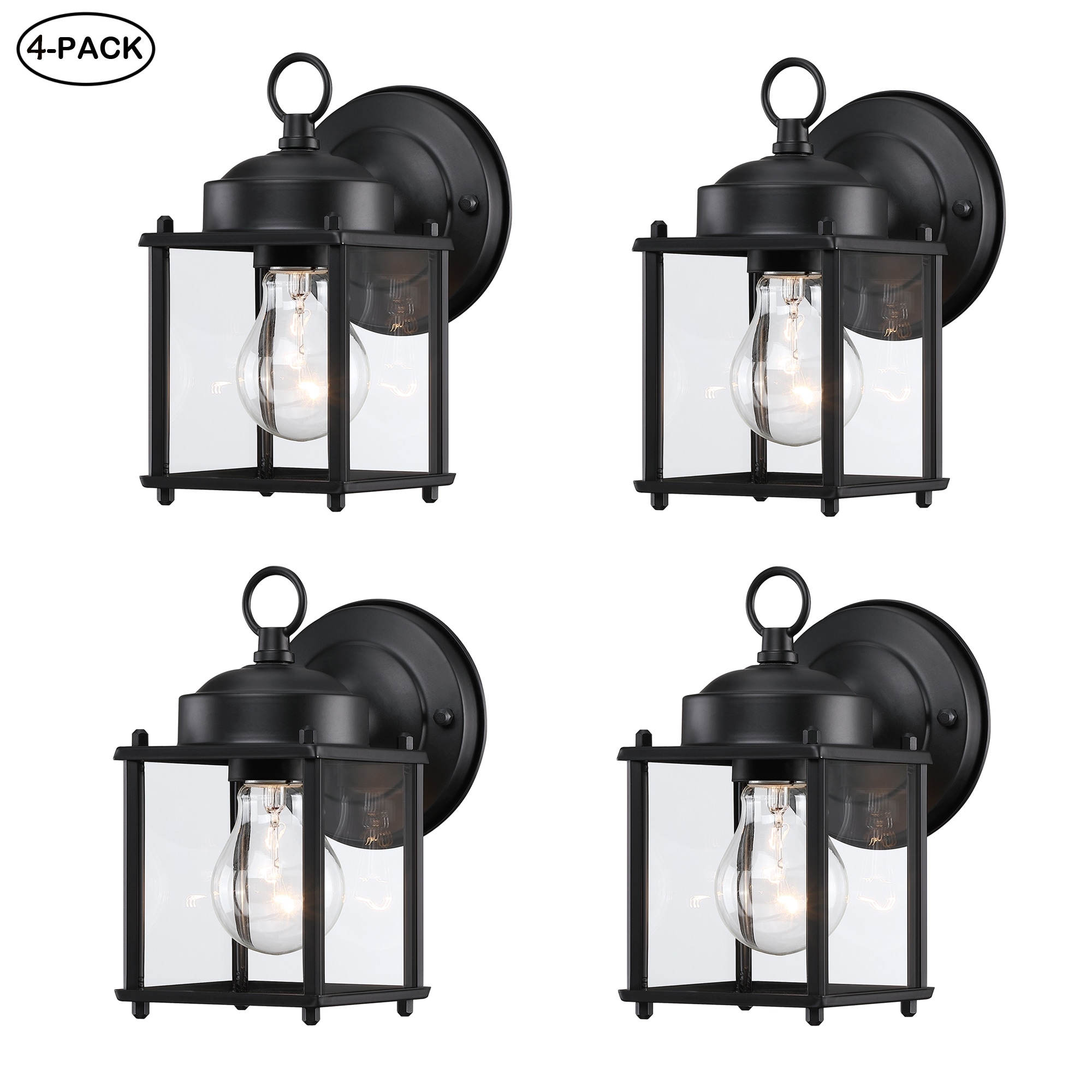 4-Pack 1-Light 8-in Black or White Finish Outdoor Wall Light With Clear Glass Shade