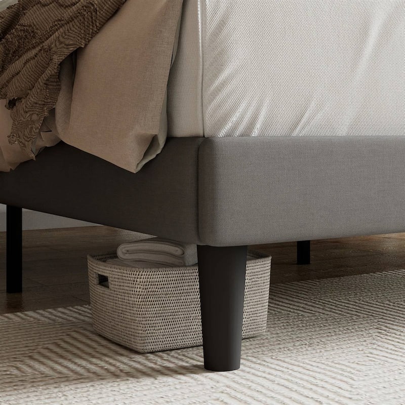 Modern Linen Upholstered Platform Bed with Tufted Button Headboard and Wood Slat Support