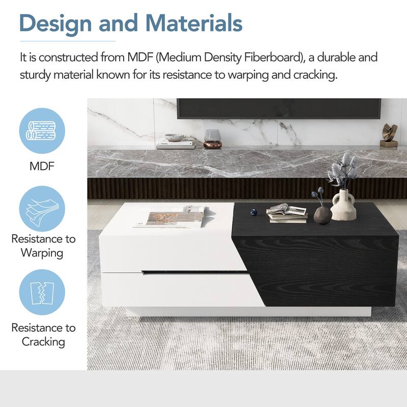 Modern Extendable Sliding Top Coffee Table with Storage
