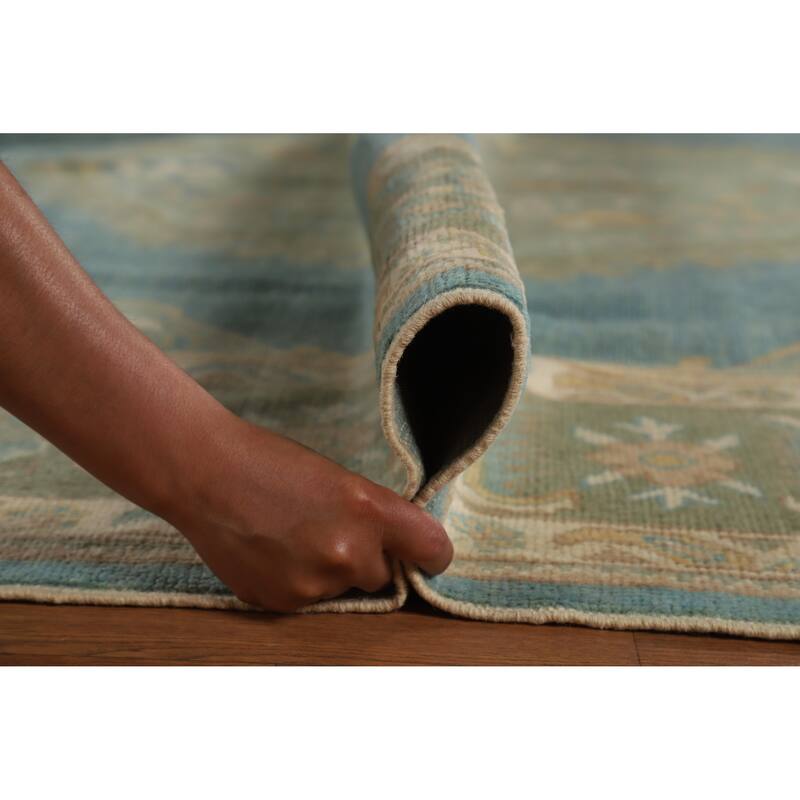 Hand Knotted Oriental 100% Wool Carpet Transitional Medallion Navy Blue & Blues Oushak Area Rug - 11' 11'' X 9' 2''