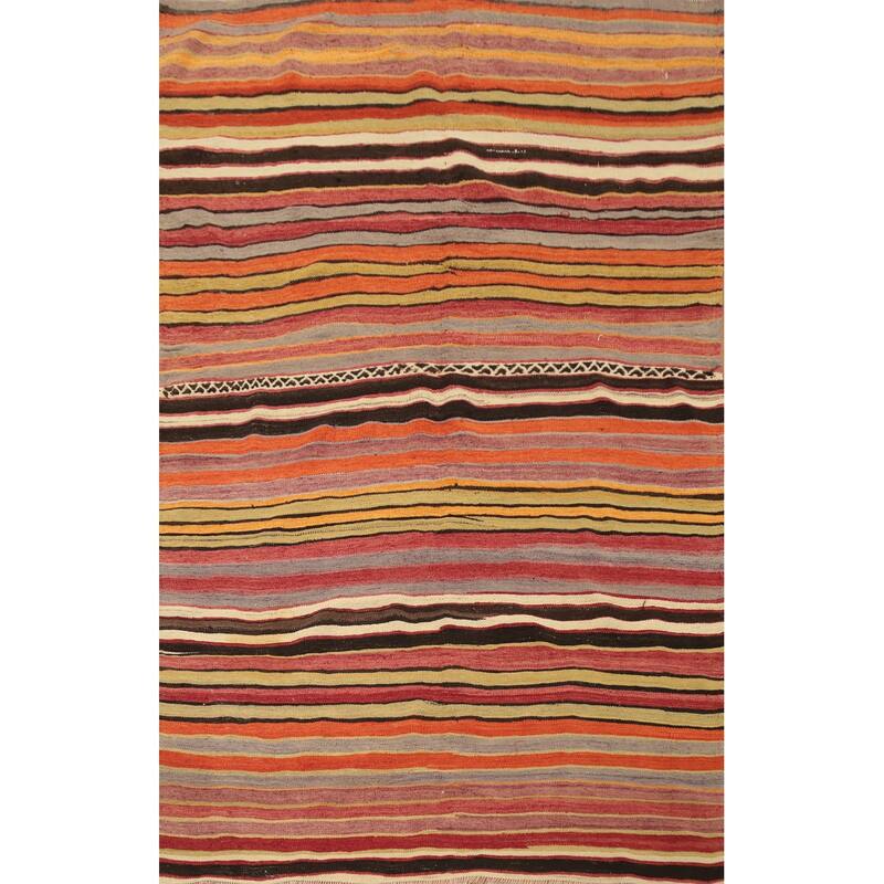 Hand Woven Oriental 100% Wool Carpet Southwestern Geometric Multi-Colored Kilim Area Rug - 6' 8'' X 4' 8''