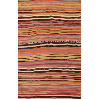 Hand Woven Oriental 100% Wool Carpet Southwestern Geometric Multi-Colored Kilim Area Rug - 6' 8'' X 4' 8''