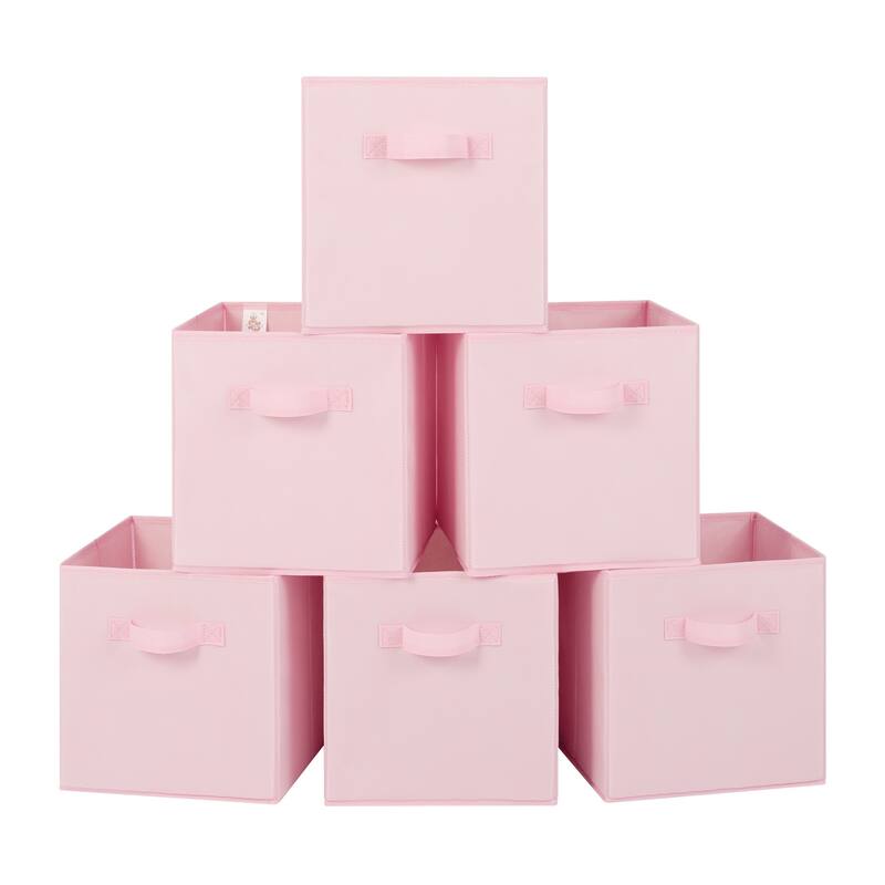 6 Pack Fabric Storage Cube Bins, Collapsible Cube Organizers with Handles - 11 Inch - Pink