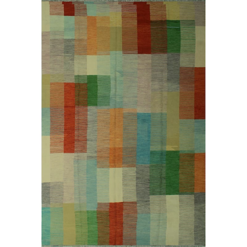 Hand-Woven Winchester Kilim Bennet Rust/Green Rug - 9'8" x 14'1"
