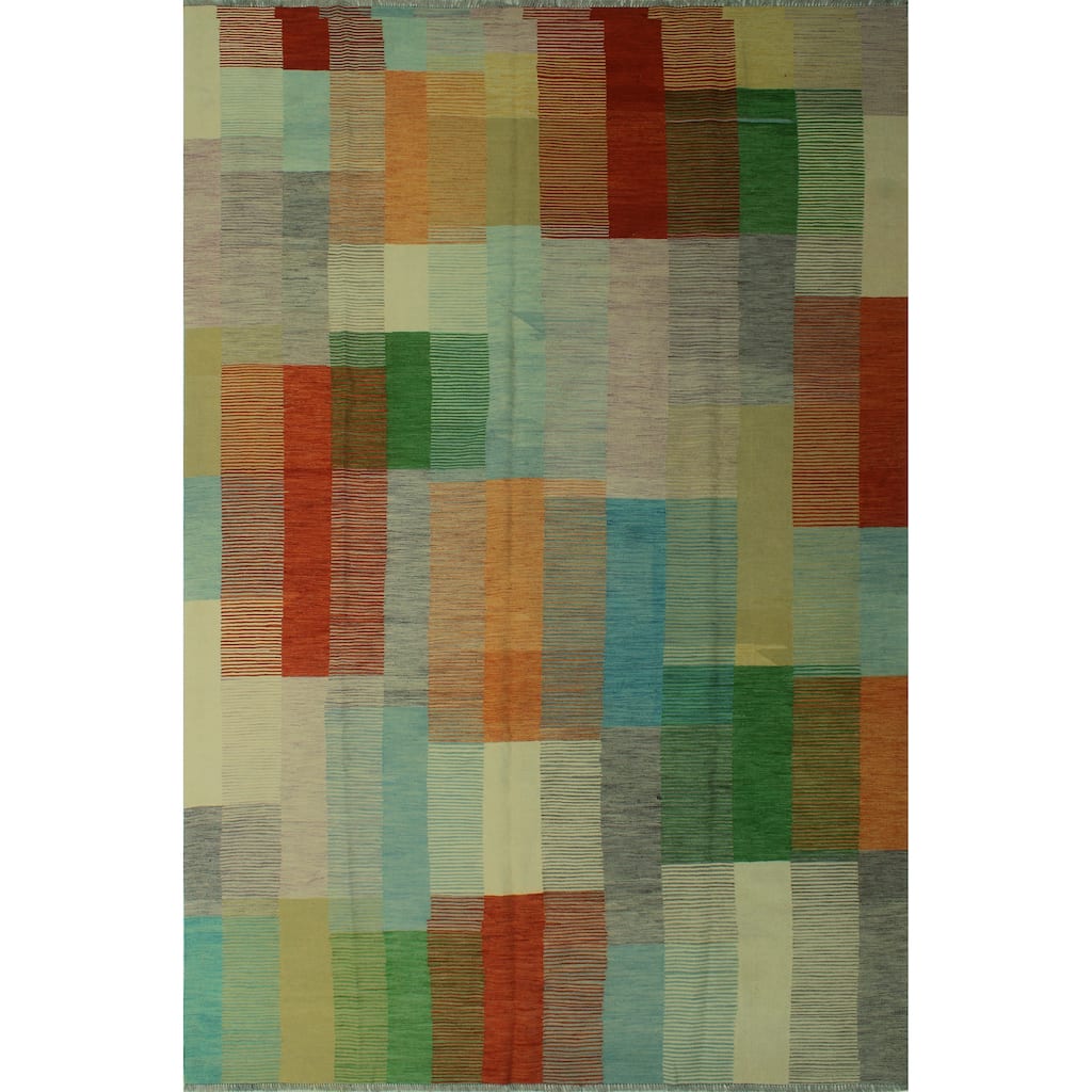 Hand-Woven Winchester Kilim Bennet Rust/Green Rug - 9'8" x 14'1"