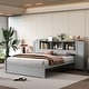 preview thumbnail 1 of 28, Full Size Platform Bed with Storage Headboard, 3 Shelves, 2 Side Lockers, Solid Pine Wood Frame, No Box Spring Required, Grey Grey