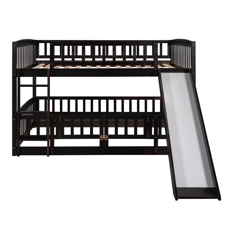 Pine Wood Bunk Bed with Convertible Slide and Ladder