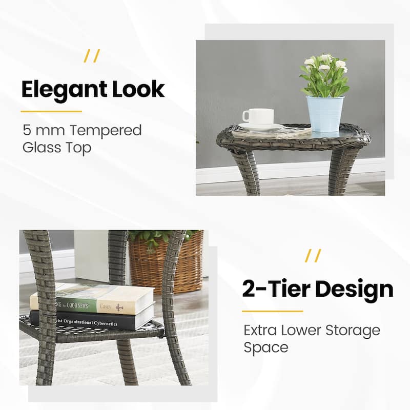 3 Pieces Wicker Glider Chairs with Side Table- Beige cushion - Grey