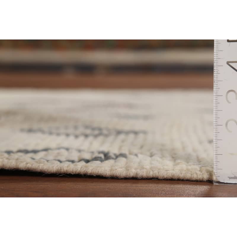 Modern Geometric Moroccan Runner Rug Hand-Knotted Wool Carpet - 3'11"x 11'7"