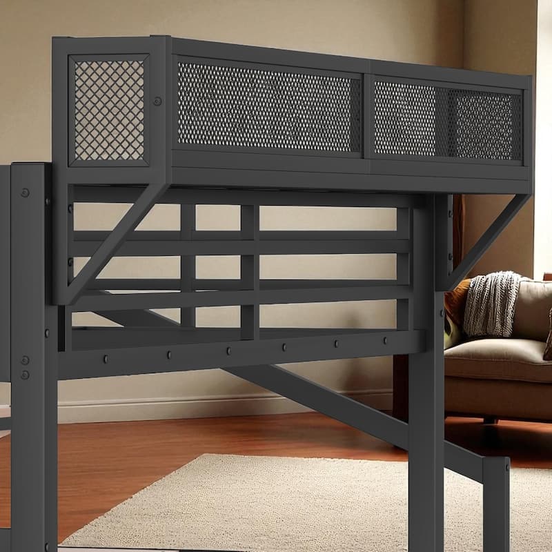 Metal Loft Bed Twin XL/Full/Queen with Storage Stairs, Built-in Wardrobe, USB Ports and LED Lights