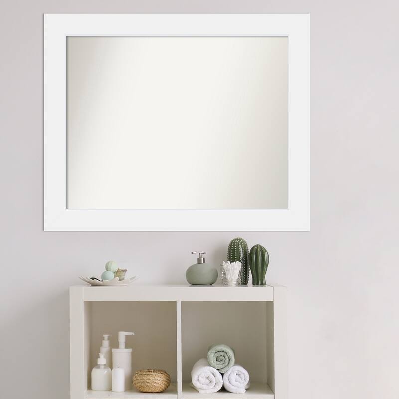 Non-Beveled Wood Bathroom Wall Mirror - Corvino White Frame