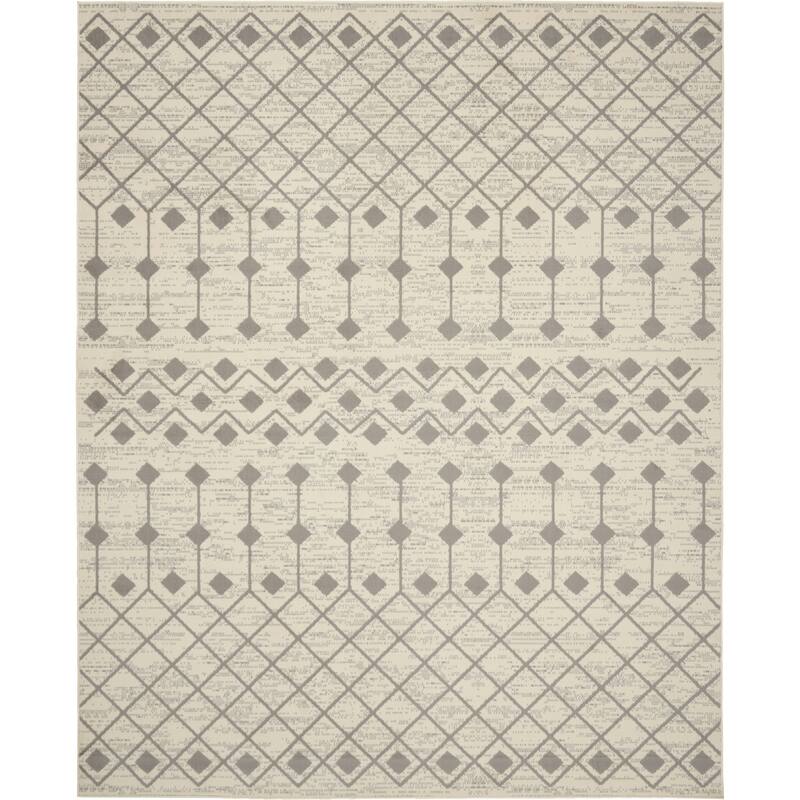 Porch & Den Muirfield Moroccan Bohemian Area Rug - 7'10" x 9'10" - Ivory/Grey - Rectangle