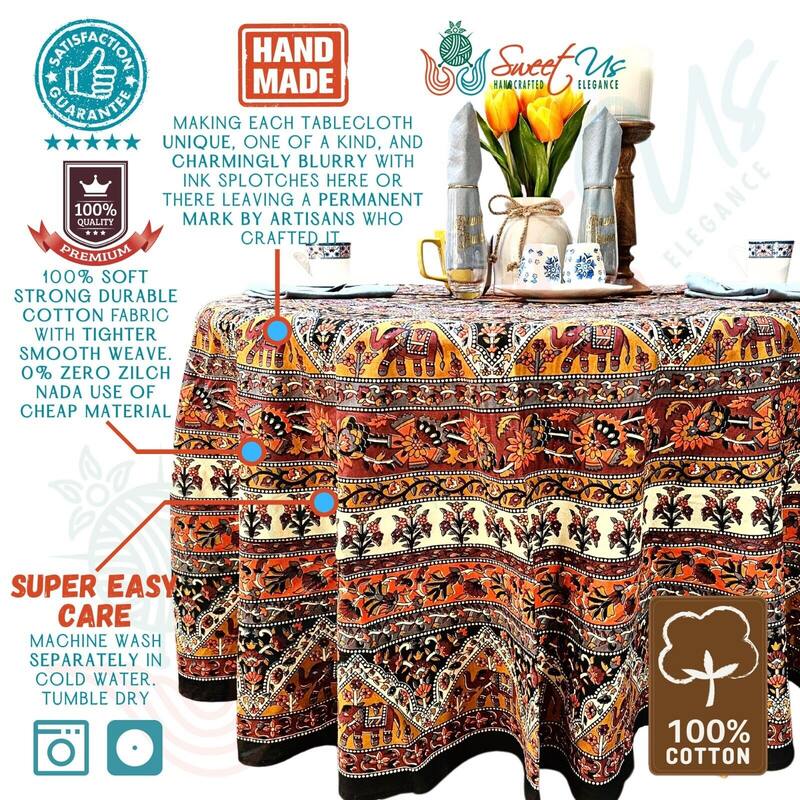 Cotton Mandala Floral Elephant Printed Tablecloth Collection