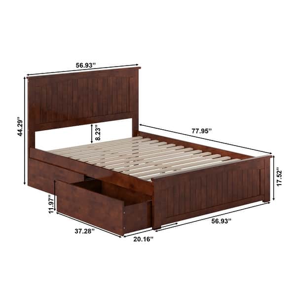 dimension image slide 4 of 12, AFI Nantucket Platform Bed with Matching Footboard & Storage Drawers