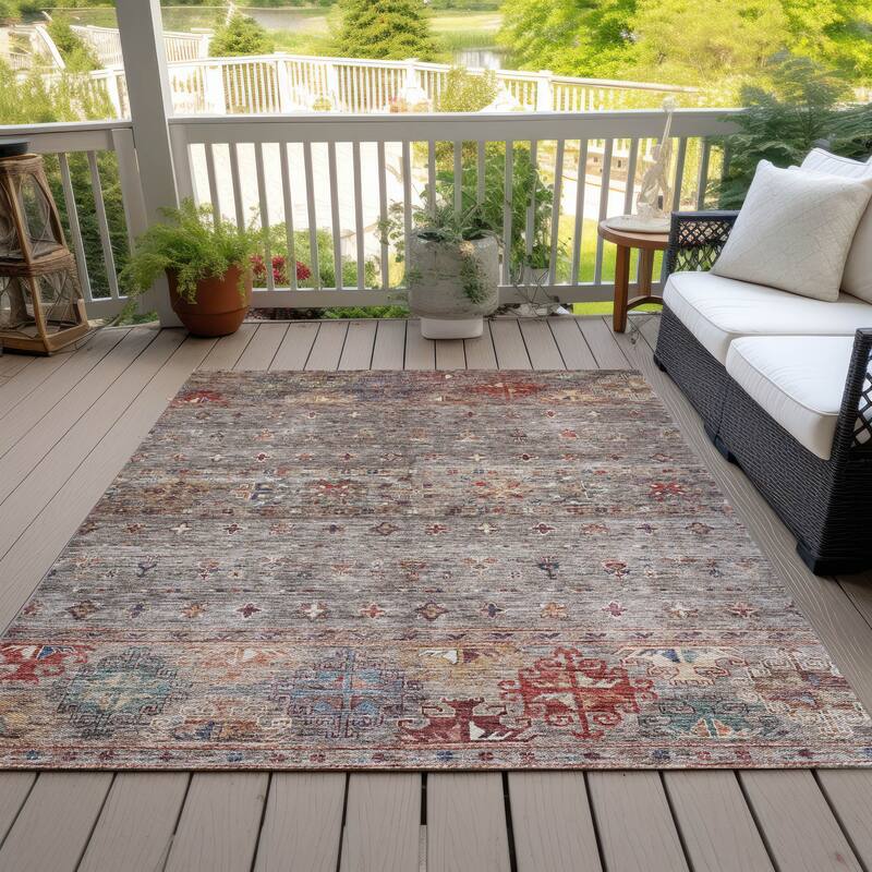 Machine Washable Indoor/ Outdoor Boho Moroccan Chantille Rug