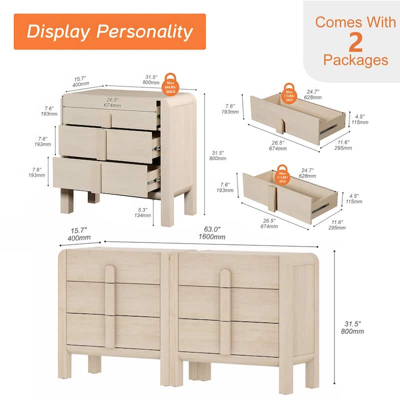 WAMPAT Modern Dresser TV Stand For Tvs Up To 75 Inch, Cruved Entertainment Center, Wood TV Console With Storage For Living Room