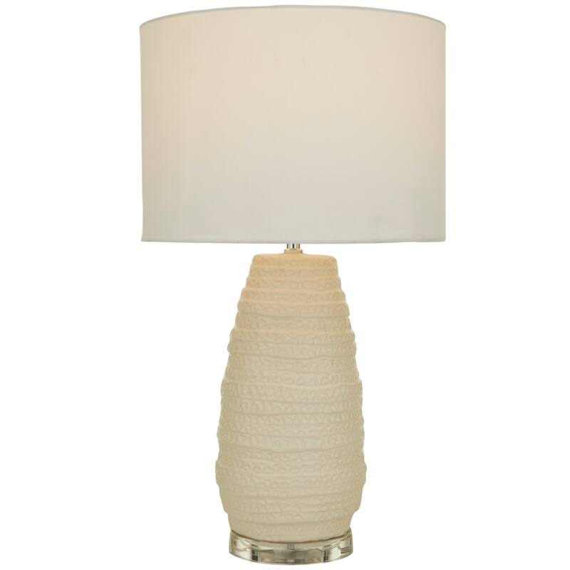 Cream Ceramic Gourd Style Base Room Table Lamp with Drum Shade